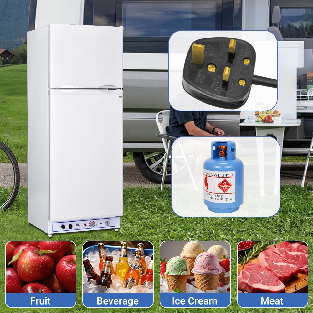 SMETA Propane Refrigerator 10.2 Cu.ft Propane Fridge with Freezer for Home Off Grid Garage 2 Way RV Full Size Compact Refrigerator Reversible Door Large Size White