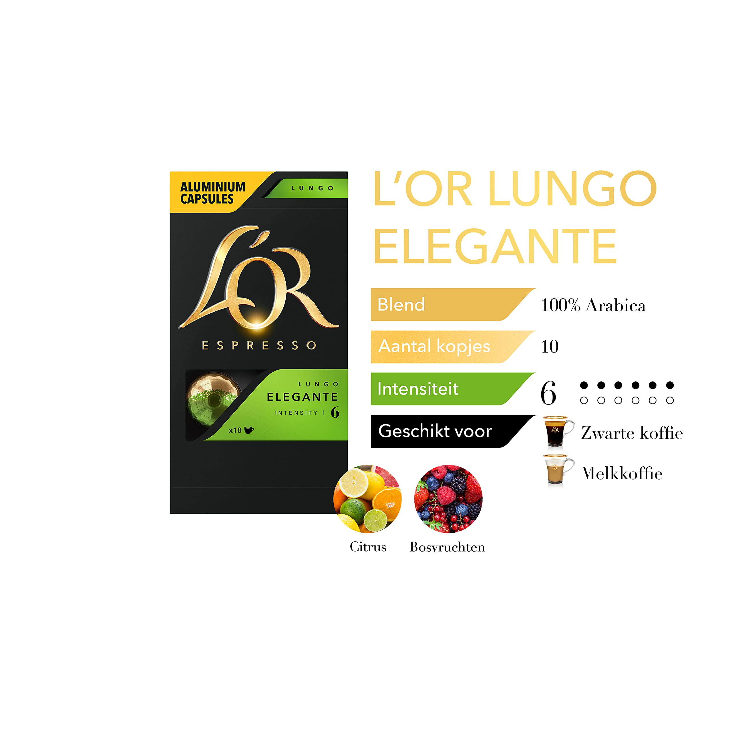 L'Or Espresso Lungo Elegante Cápsula de café 10 pieza(s) - Bolsitas y cápsulas de café (Cápsula de café, Café expreso, 10 tazas, 52 g, Caja, 10 pieza(s))