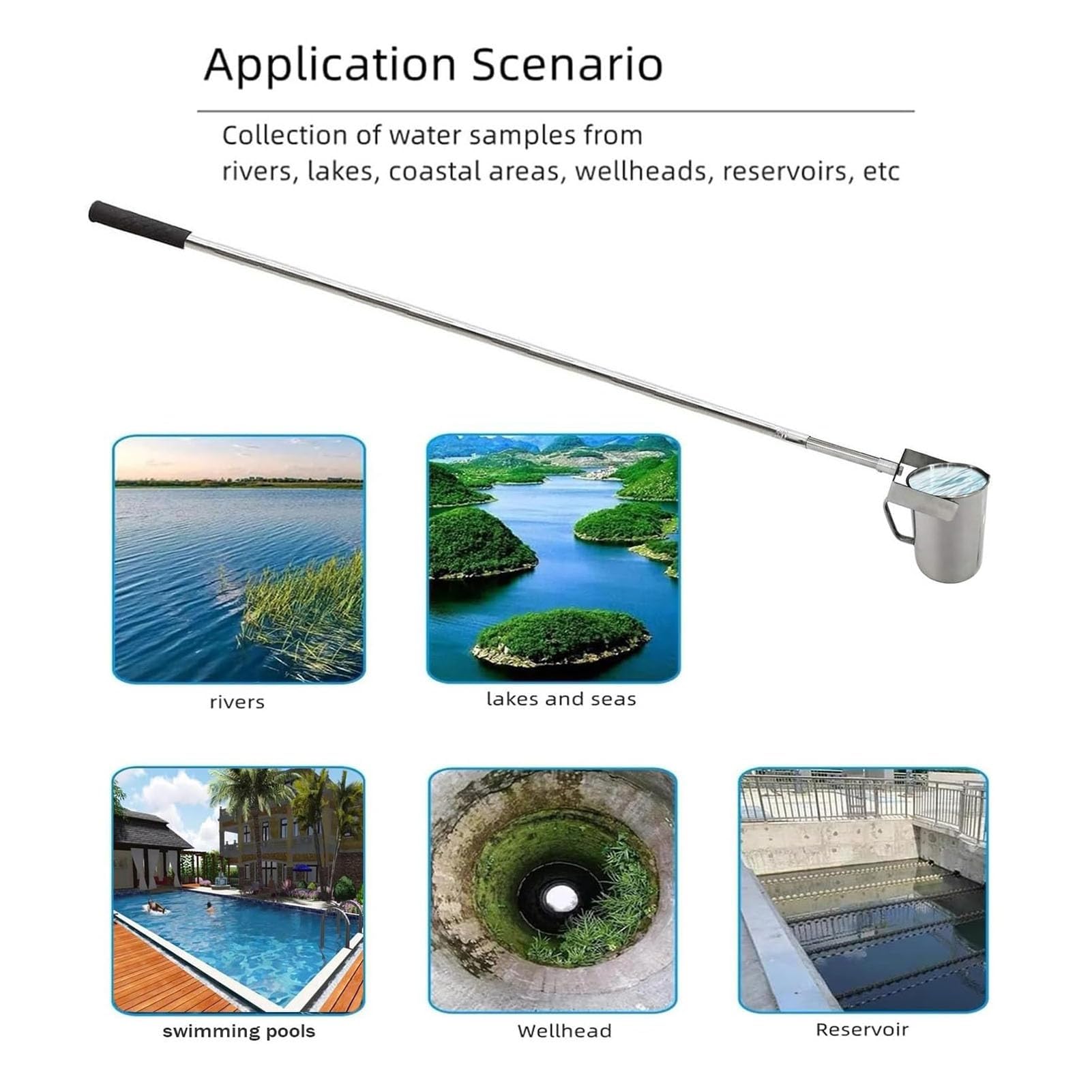 Campionatore d'Acqua telescopico con Asta Retrattile per campionamento a Oscillazione Verticale in Laghi e fiumi