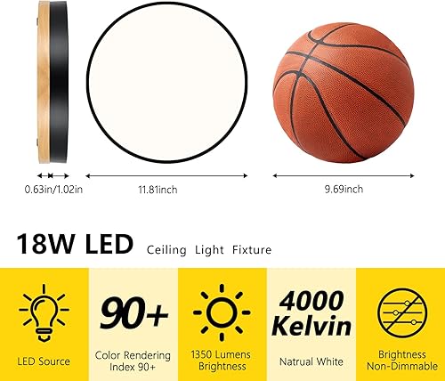 Miniatura 2 de Lámpara de techo moderna de madera, lámpara de techo redonda LED empotrada, lámpara de techo minimalista, accesorios de iluminación de techo negros