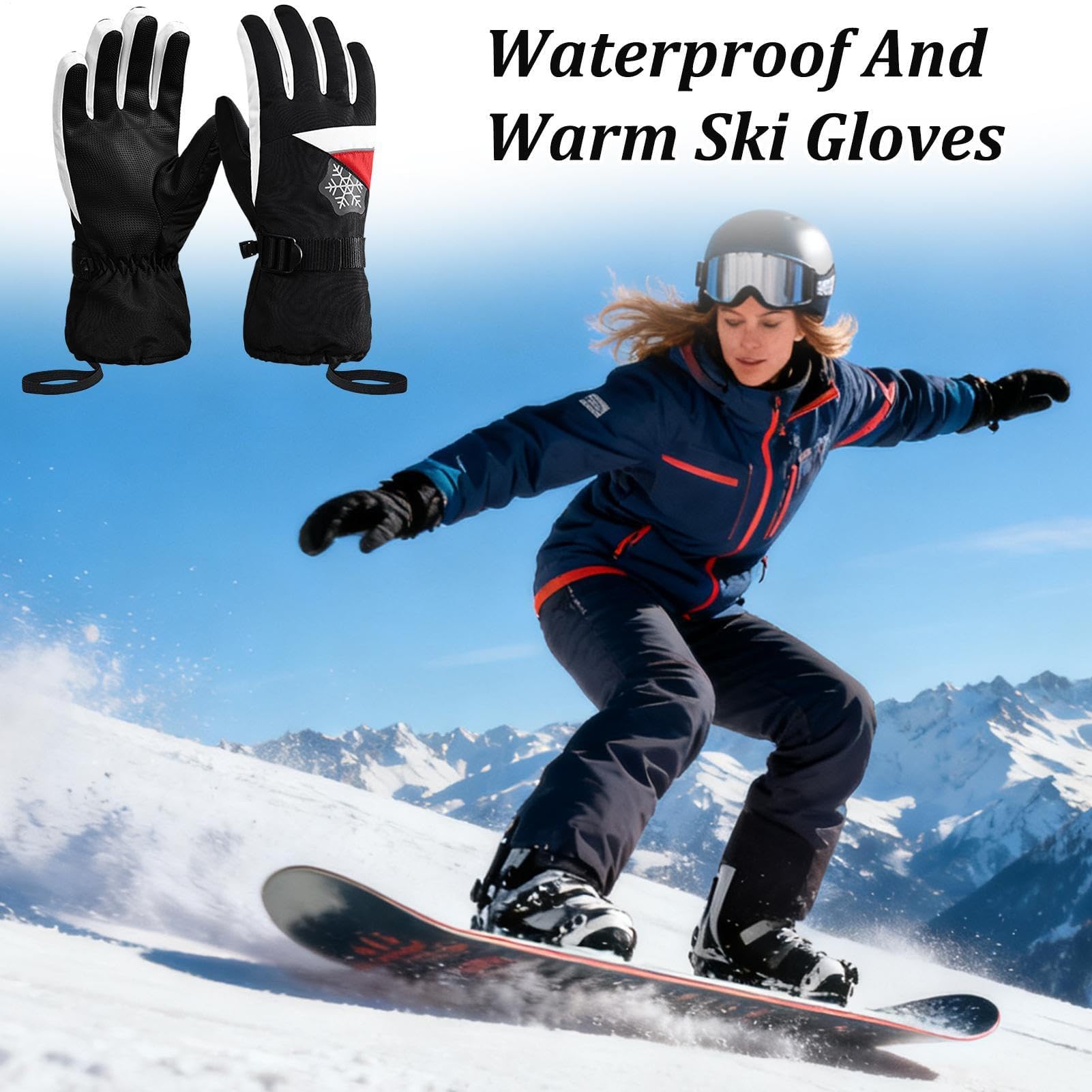 ZH1YFD Męskie rękawice śniegowe - 190g Wiatroszczelne termiczne ocieplacze dłoni Rękawiczki snowboardowe dla kobiet Jazda motocyklem Jazda na rowerze Bieganie Piesze wycieczki Praca Sporty na świeżym
