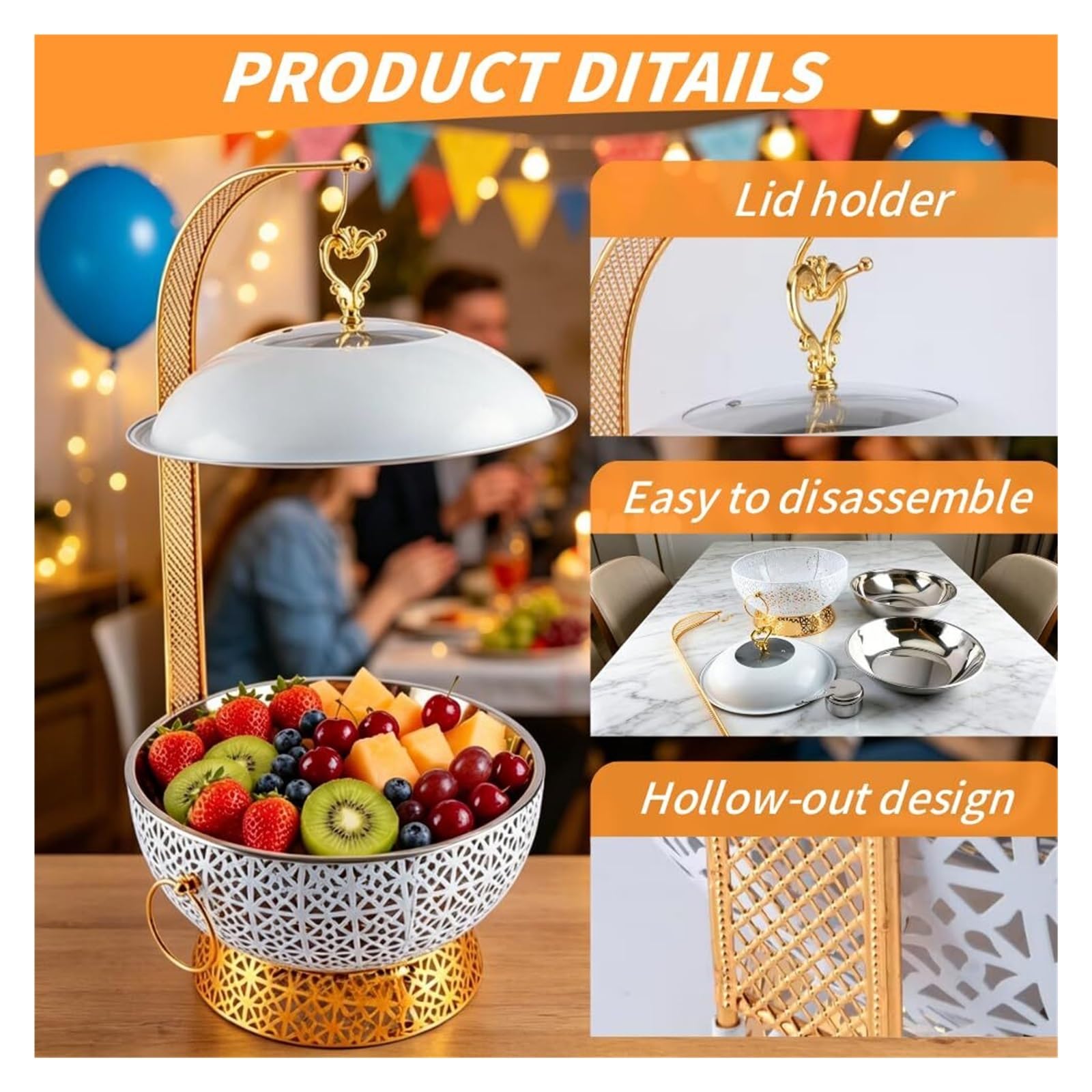 Scaldavivande for Buffet, Scaldavivande di Lusso Cucina a Buffet | Eleganti Hollow-Out, scaldavivande for feste buffet for Catering ed Eventi(White,8L)