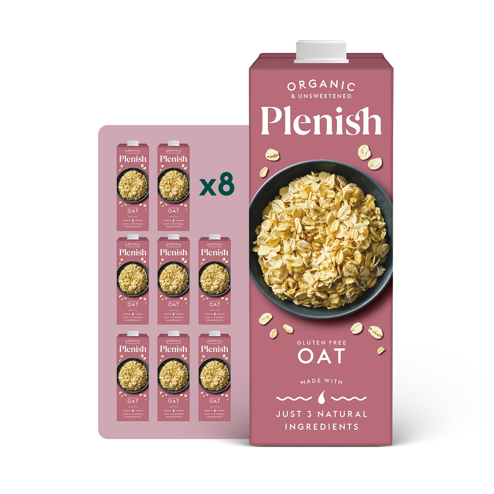 PLENISHOrganic Unsweetened Oat Milk 1L (Pack of 8)Soil AssociationSoil AssociationSoil Association