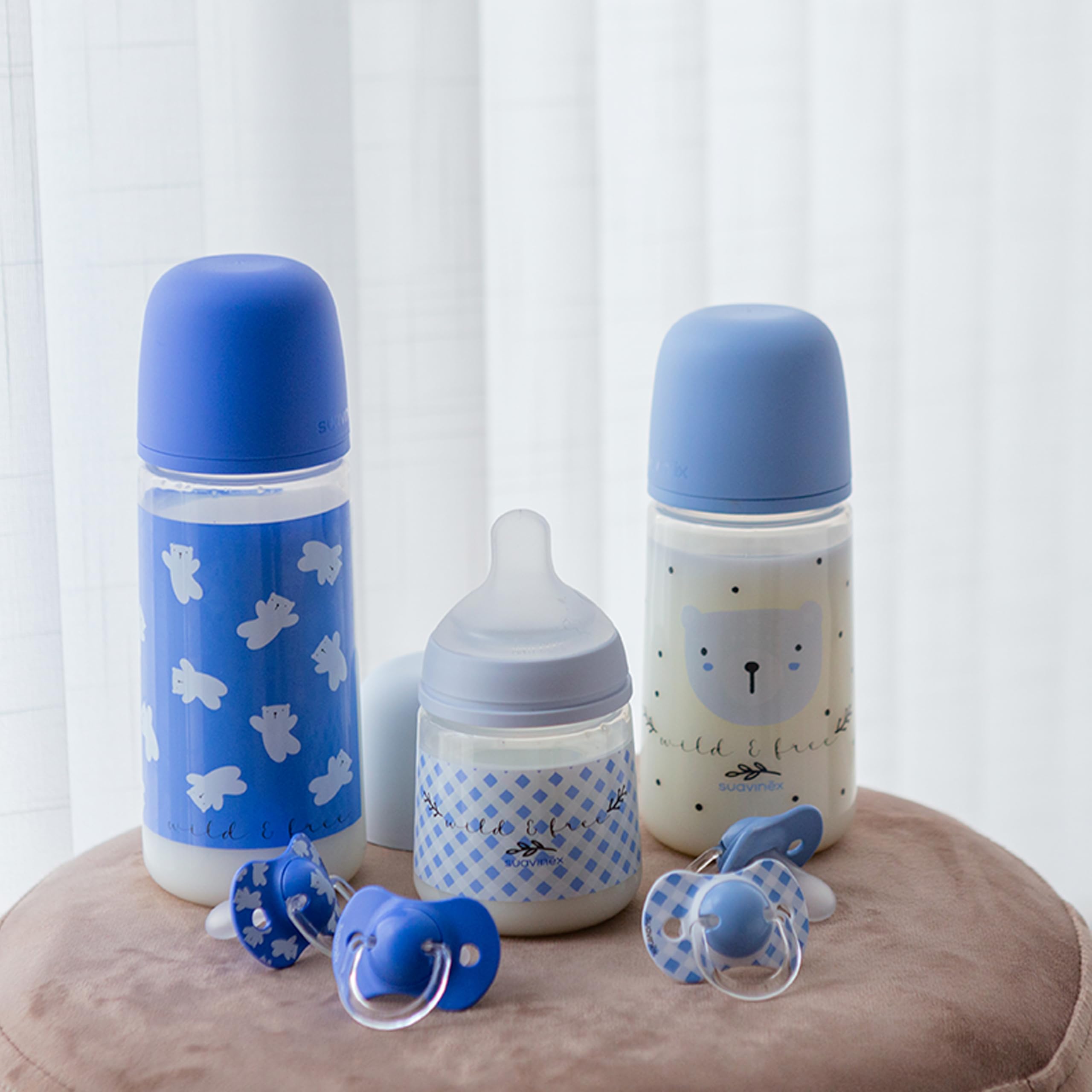 Suavinex, Lot 2 Sucettes Bébés +18 Mois, Tétine Symétrique SX Pro en Silicone, plus Plate et Flexible, Réversible, Respecte le Développement Buccodentaire, Wild&Free Bleu