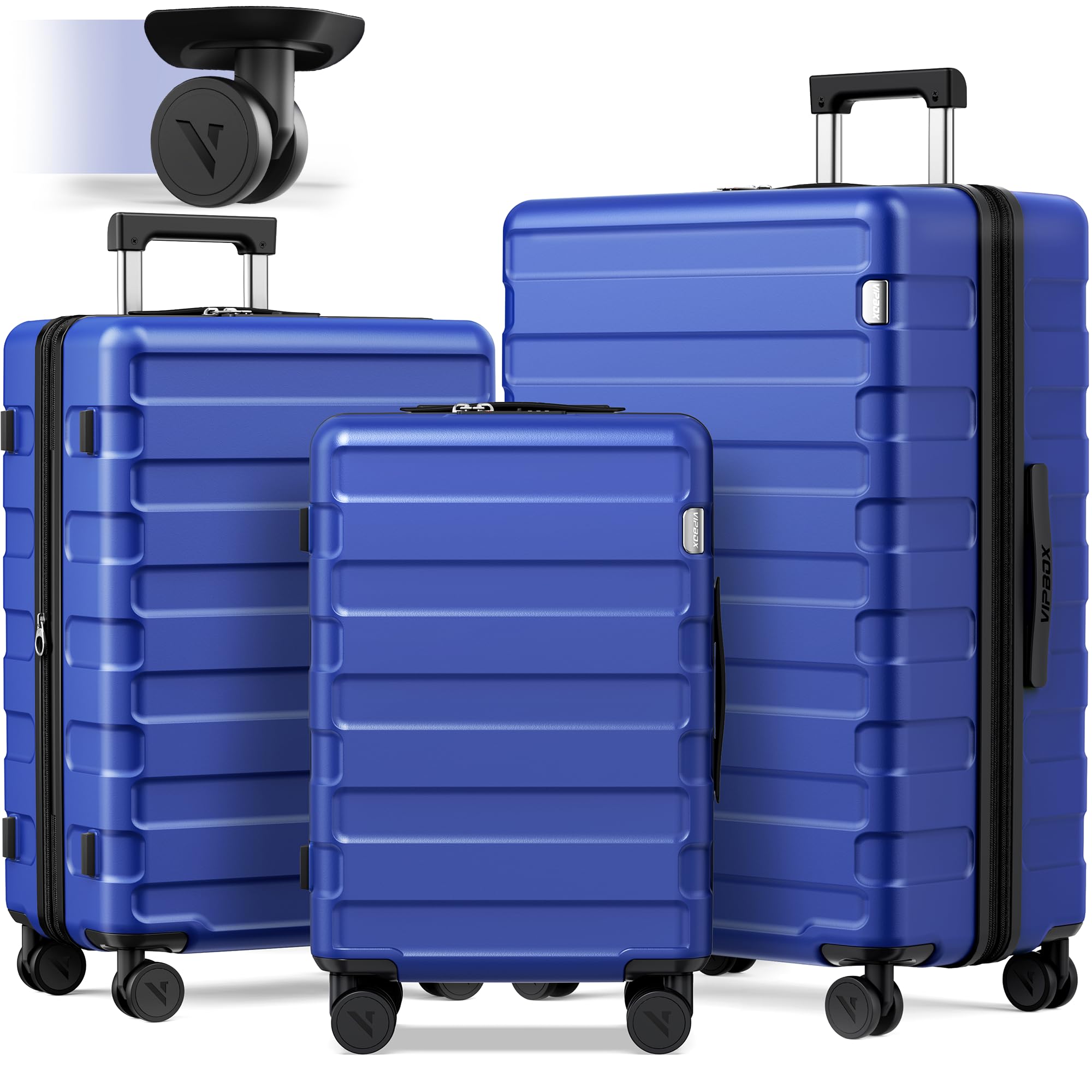 Vipbox Luggage Sets 3 Piece (3-Years VIP Service) Hardside Expandable Lightweight Polycarbonate Premium Simple Travel Suitcase with Wheels x1 for Women Men TSA Approved Lock, Deep Blue