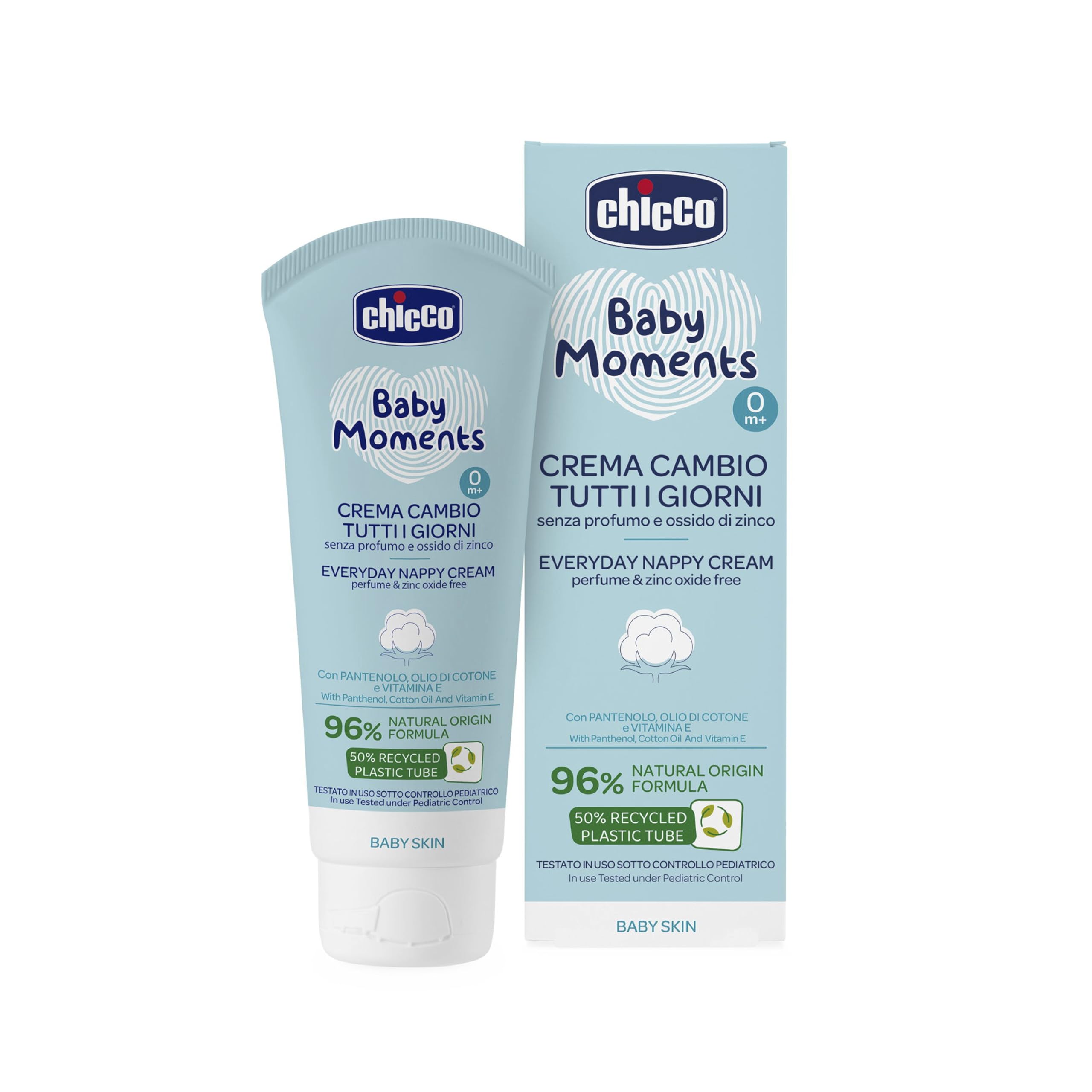Chicco Baby Moments Everyday Nappy Cream, Made from 96% Natural Ingredients, Fragrance-Free, Dermatologically tested, Suitable for Newborns, 100% Recycled Plastic, 200ml, 00011641000000
