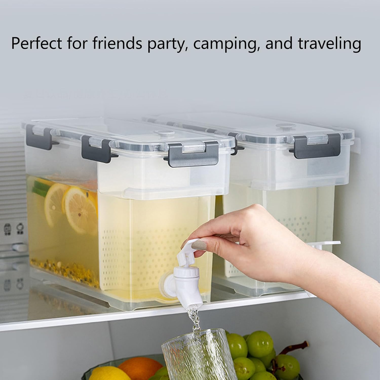 Plastic Drink Dispenser With Spigots, Drink Dispenser For Fridge, Beverage Dispenser With Spigot, 3.5L Iced Lemonade Container For Famaily Party Daily Use (Gray) - Image 2