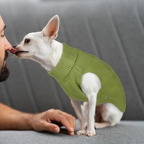 Miniatura 8 de DENTRUN Suéter para perros pequeños, cachorro de cuello alto para clima frío, ropa clásica de invierno cálida para perro, chaleco para perro