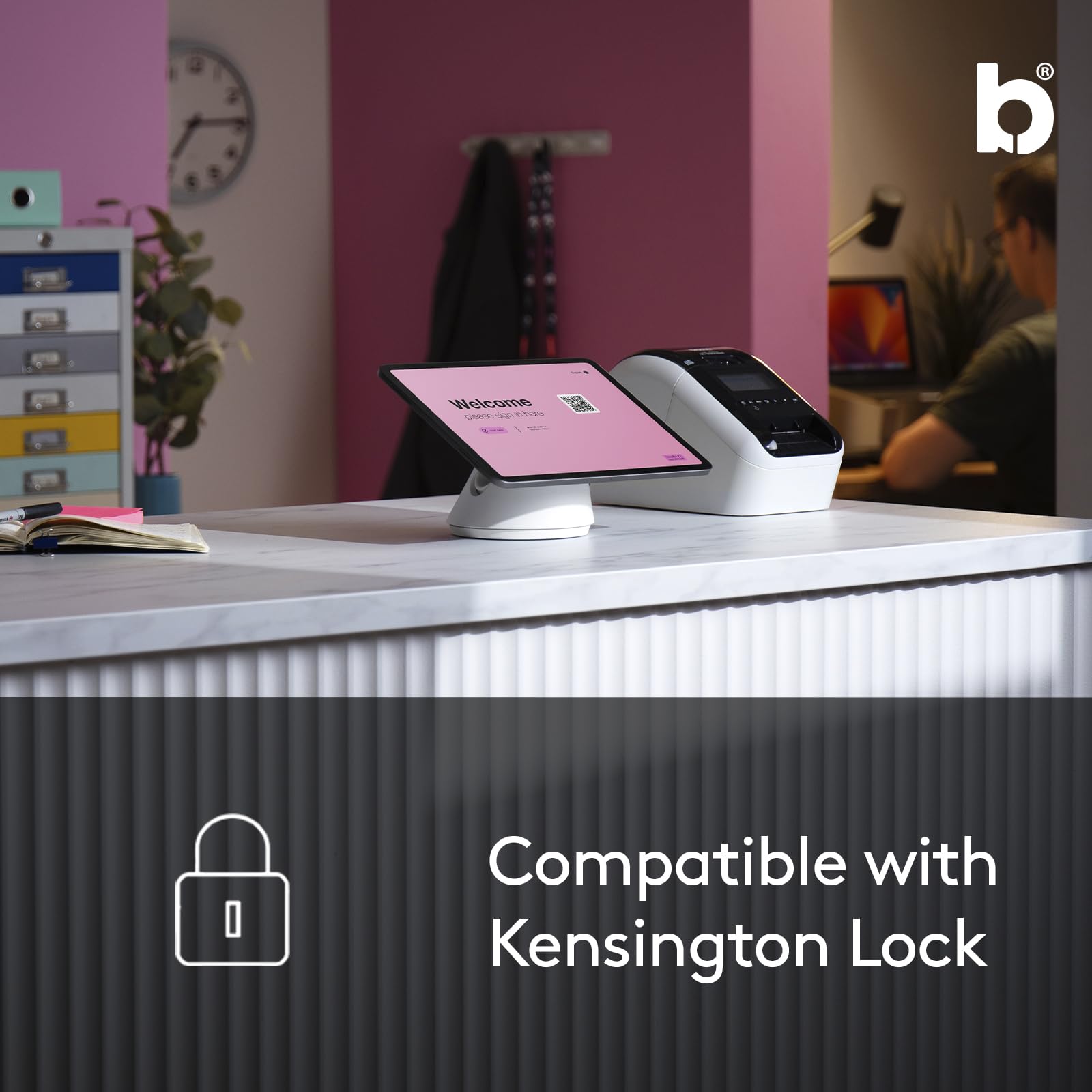 Bouncepad Click Supporto Universale e Sicuro da Parete e da Tavolo Compatibile con Tutti i Tablet e iPad, Bianco