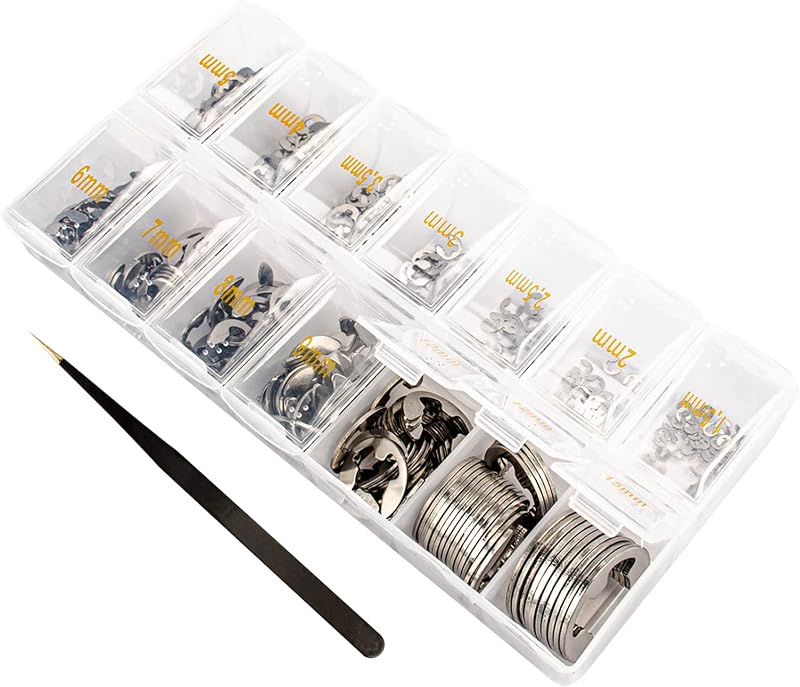 Kit surtido de clips E, kit surtido de anillos de retención con anillos de retención, juego de clips E de acero inoxidable 304 de 425 piezas (M1.5-M15)
