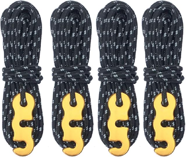 TRIWONDER Guy Ropes 3mm Paracord Reflective Cord Guyline Nylon Rope with Tensioners for Outdoor Camping Hiking Awning Tent (Black - 4 Pcs)