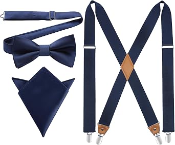HISDERN Bow Tie and Suspenders for Men Elastic X-Back Suspender and Bowtie Set Adjustable Braces for Wedding Tuxedo