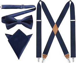 Bow Tie and Suspenders for Men Elastic X-Back Suspender and Bowtie Set Adjustable Braces for Wedding Tuxedo
