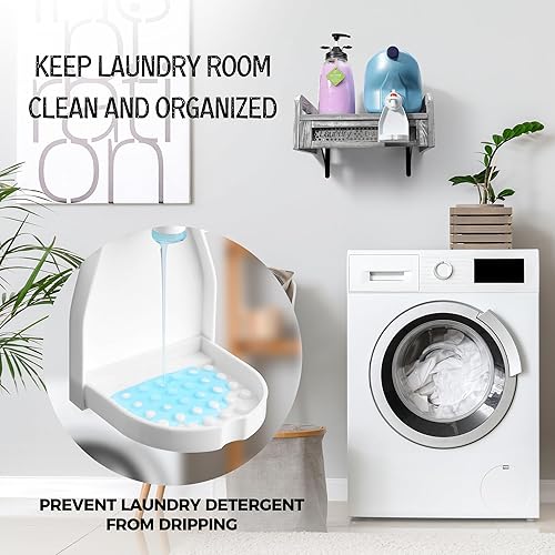 Miniatura 5 de Besuerte Soporte de detergente líquido de madera, soporte de detergente de montaje en pared para cuarto de lavado, dispensadores de detergente