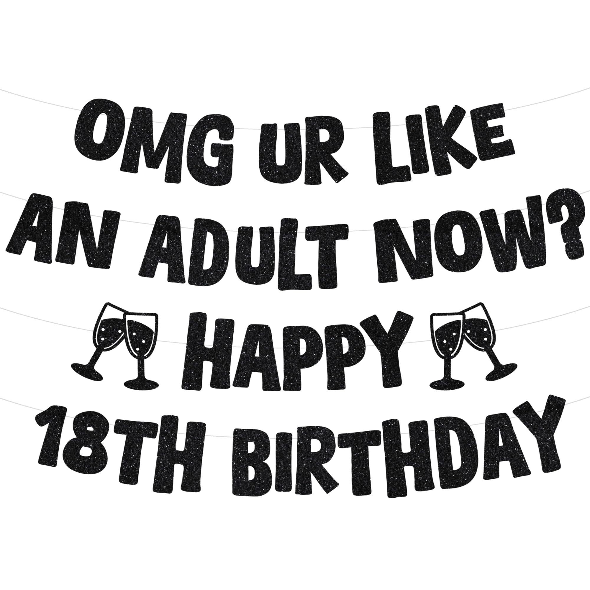 Happy 18th Birthday Banner Decorations - Glitter OMG UR Like an Adult Now? Banners Black, Party Supplies for Girls and Boys 18 Year Old Celebration