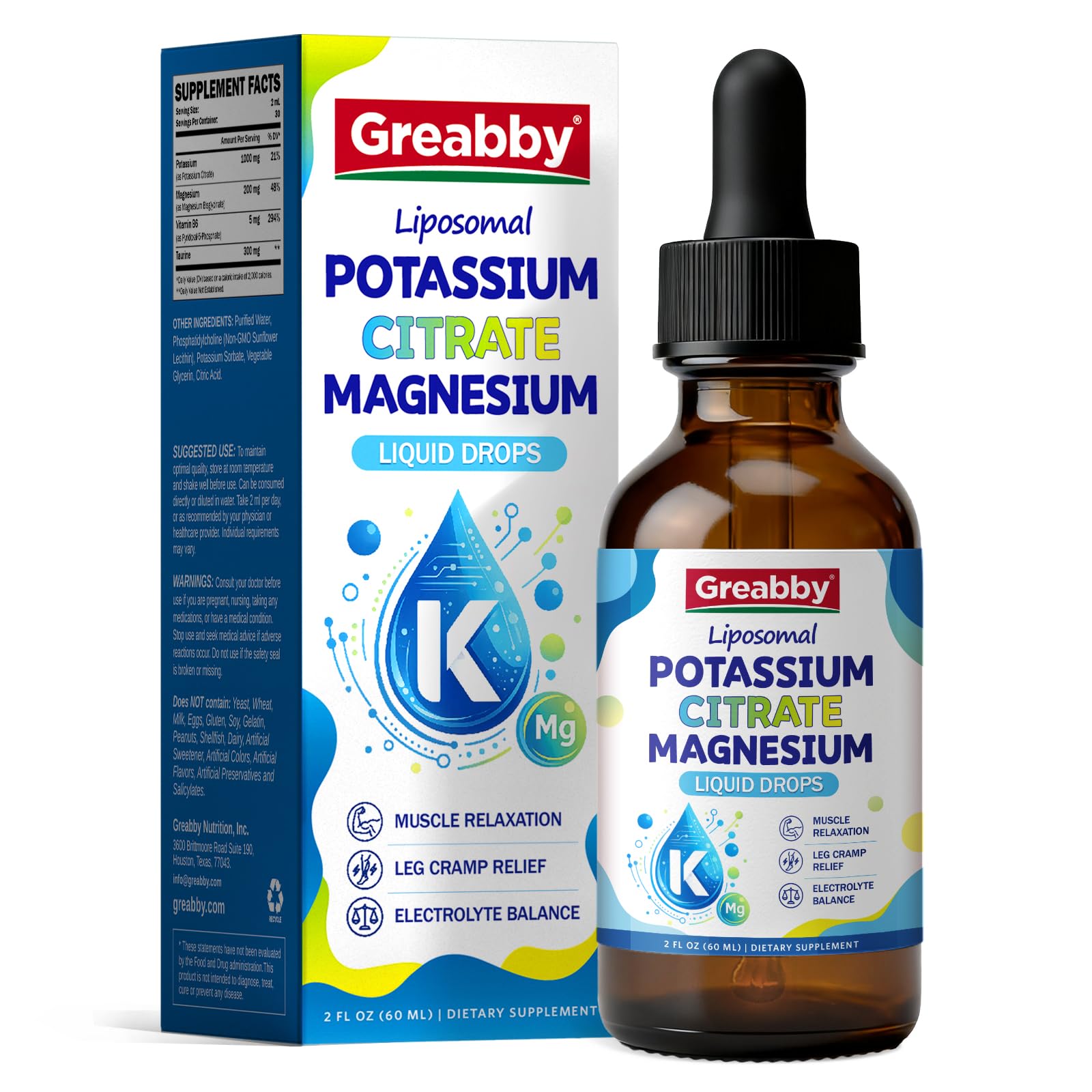 Liposomal Liquid Potassium Magnesium 1000mg Drops, 2 Fl Oz