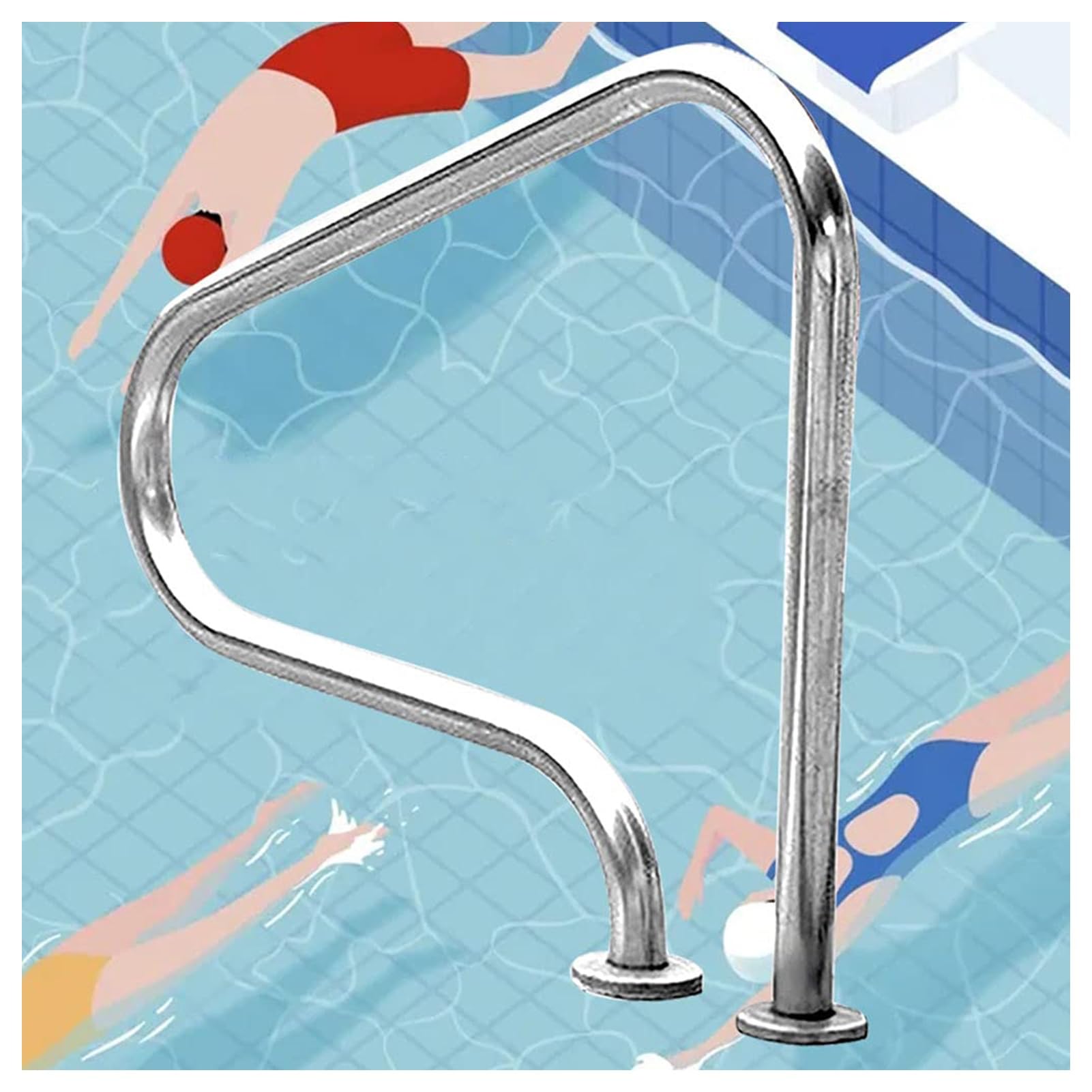Pool Handrail,Swimming Pool Stair Rail,304 Stainless Steel Pool Railing,250 LBS Load Capacity,with Quick Mount Base,for Indoor Outdoor Pool Water Park