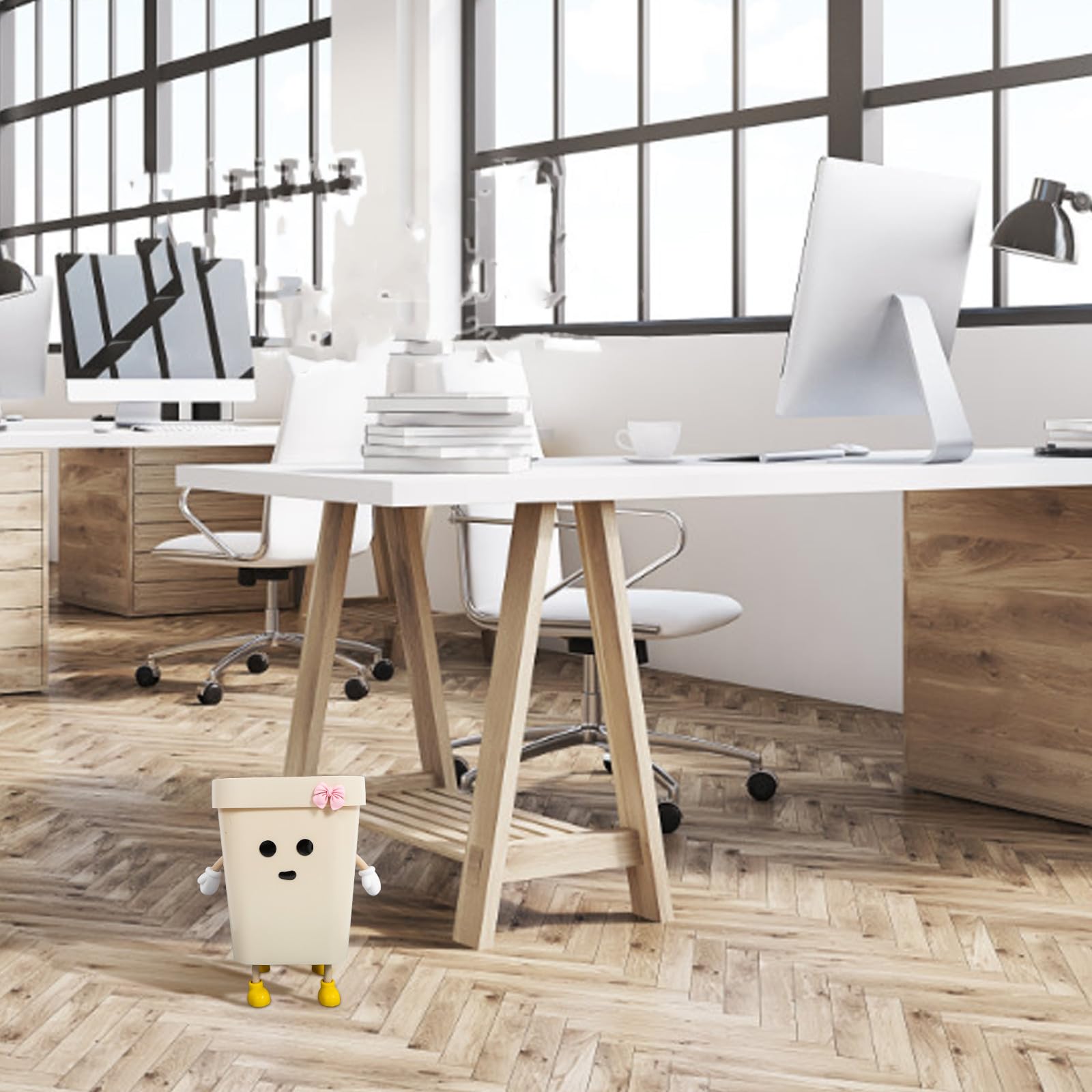 Multifunktionaler Multifunktions Mülleimer 12l aus Pp Kunststoff Kompakt und Stilvoll für Büro und Badezimmer Beige ohne Deckel Kreative Cartoon Dekoration