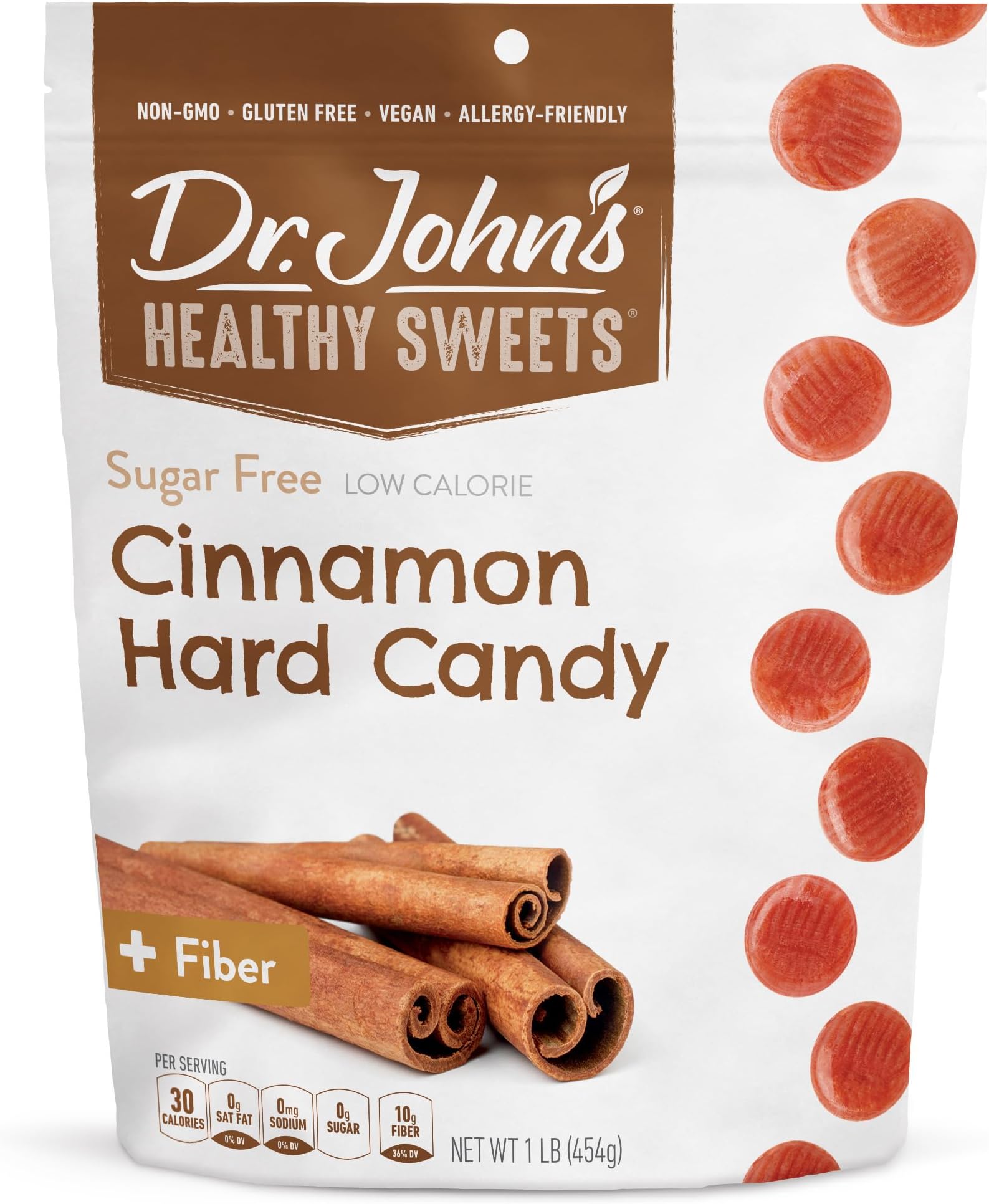 Dr. Johnโs Sugar Free Candy, Healthy Hard Candy with Zero Sugar, Low Calorie Snacks, Keto Friendly, Vegan, Gluten Free, Cinnamon Flavor, 100 Count, 1 LB