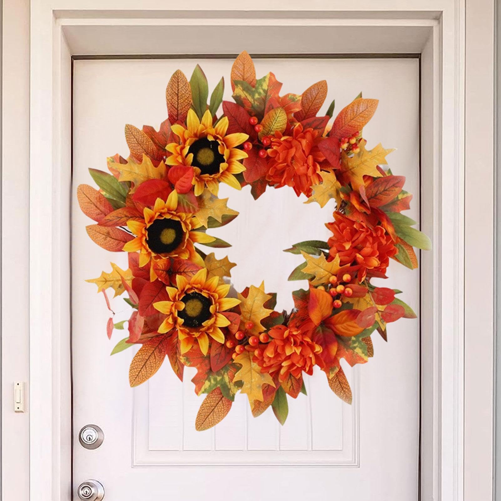 Herbstkranz Für Haustür - 50cm Erntedank Kranz Mit Sonnenblumen & Beeren