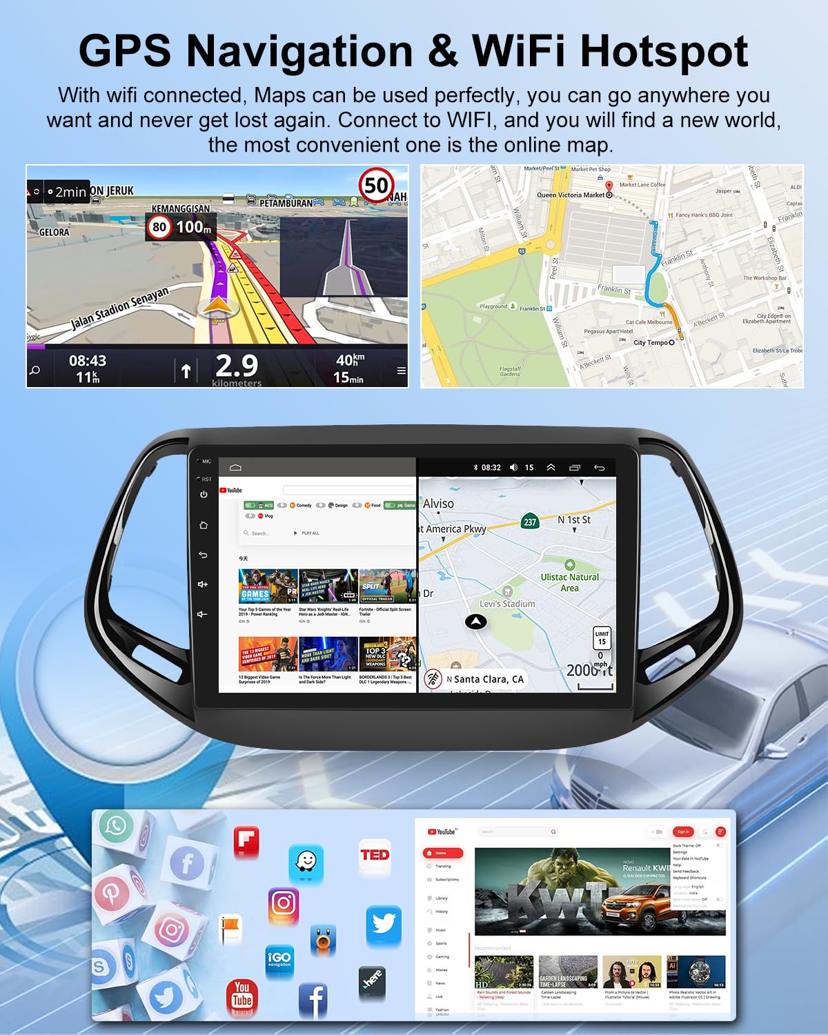 NHOPEEW Autoradio 2+64G per Jeep Compass 2017-2021 - Carplay senza fili e Android Auto - Stereo Android 13 da 10,1 pollici con WiFi EQ GPS Mirror Link FM RDS