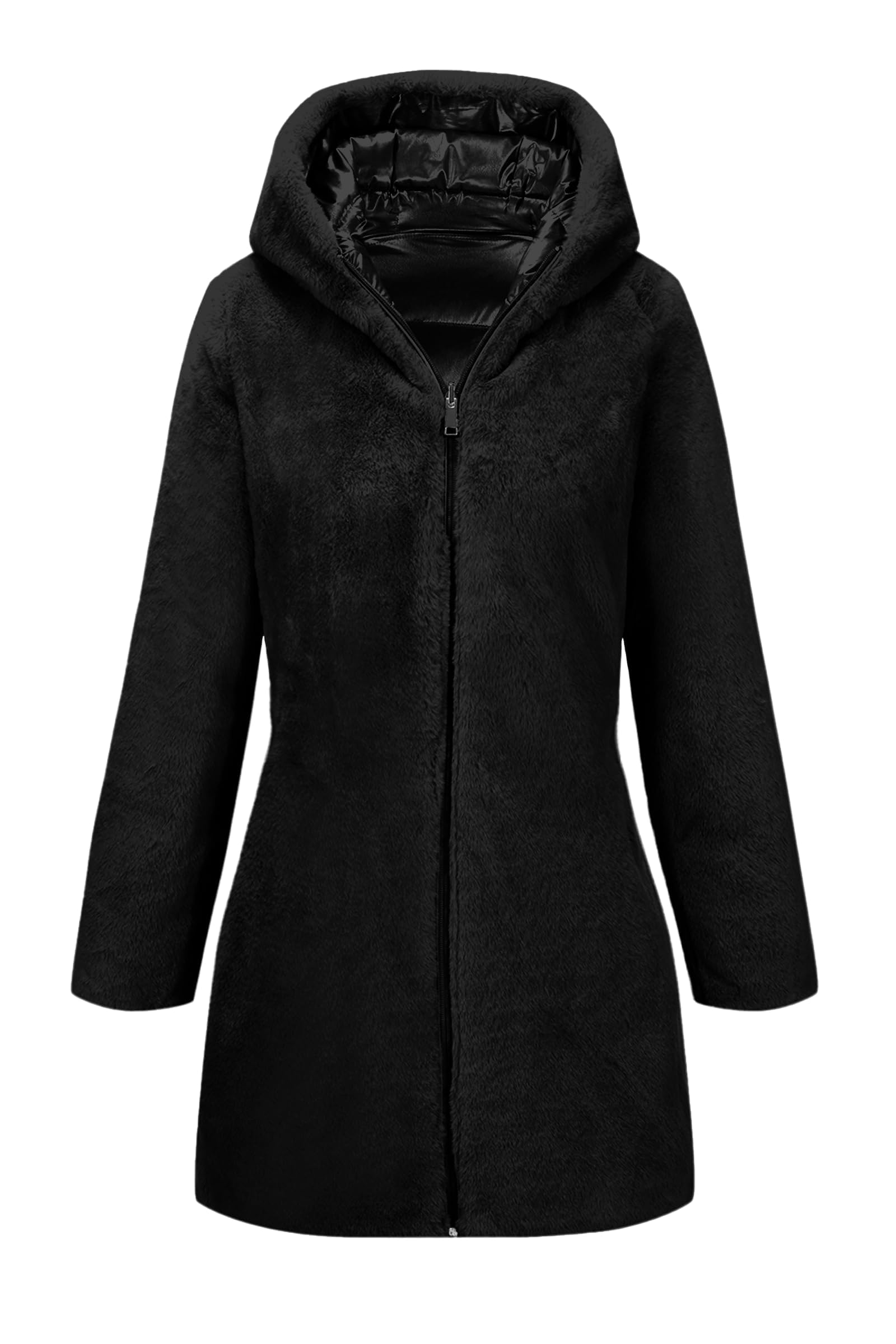 Giolshon Chaquetas reversibles de pelo sintético y brillantes para mujer Abrigo acolchado con capucha resistente al agua Longitud media