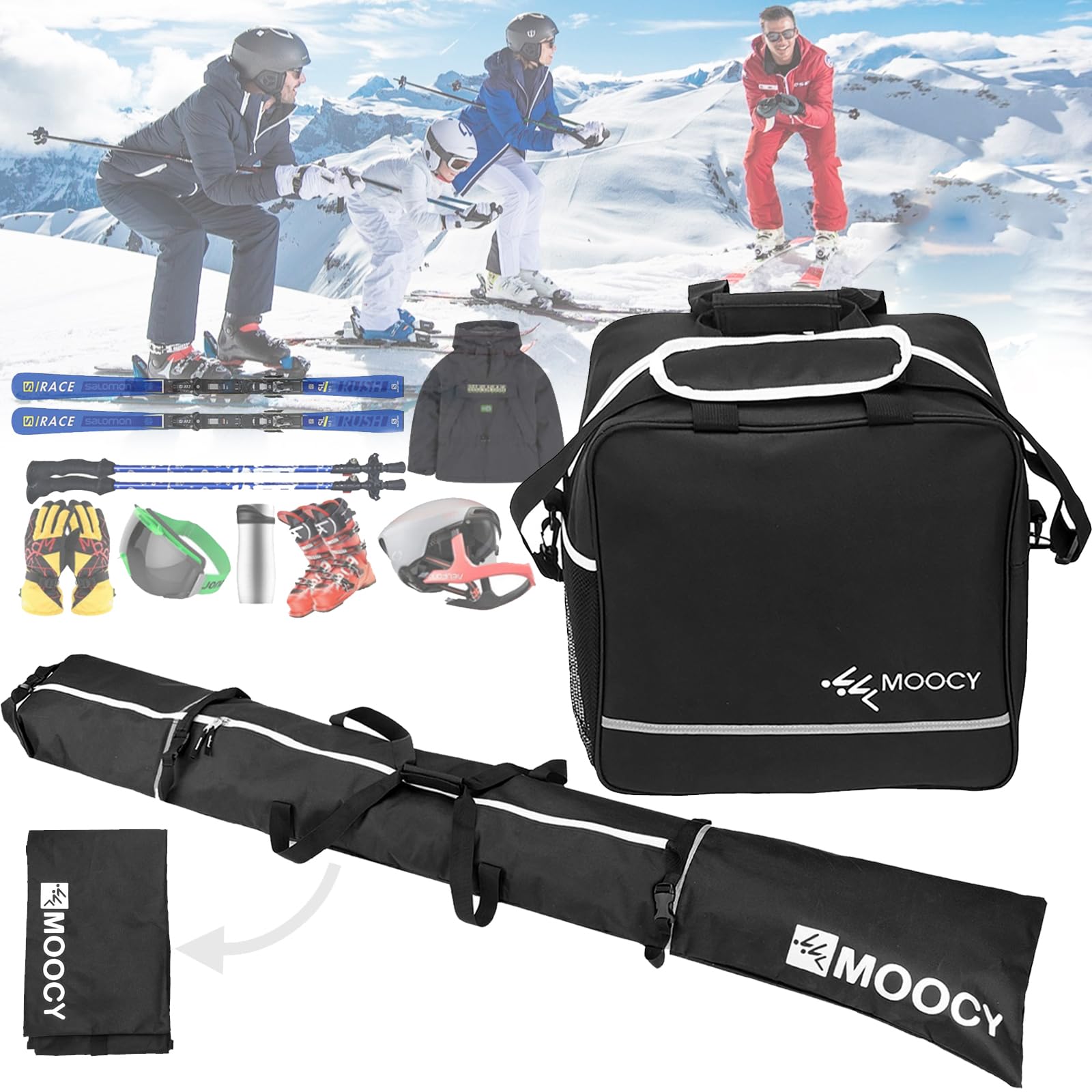 Set Housse à Skis (jusqu'à 200 Cm) + Sac à Chaussures Avec Compartiment Casque 40L - Modèle Vancouver