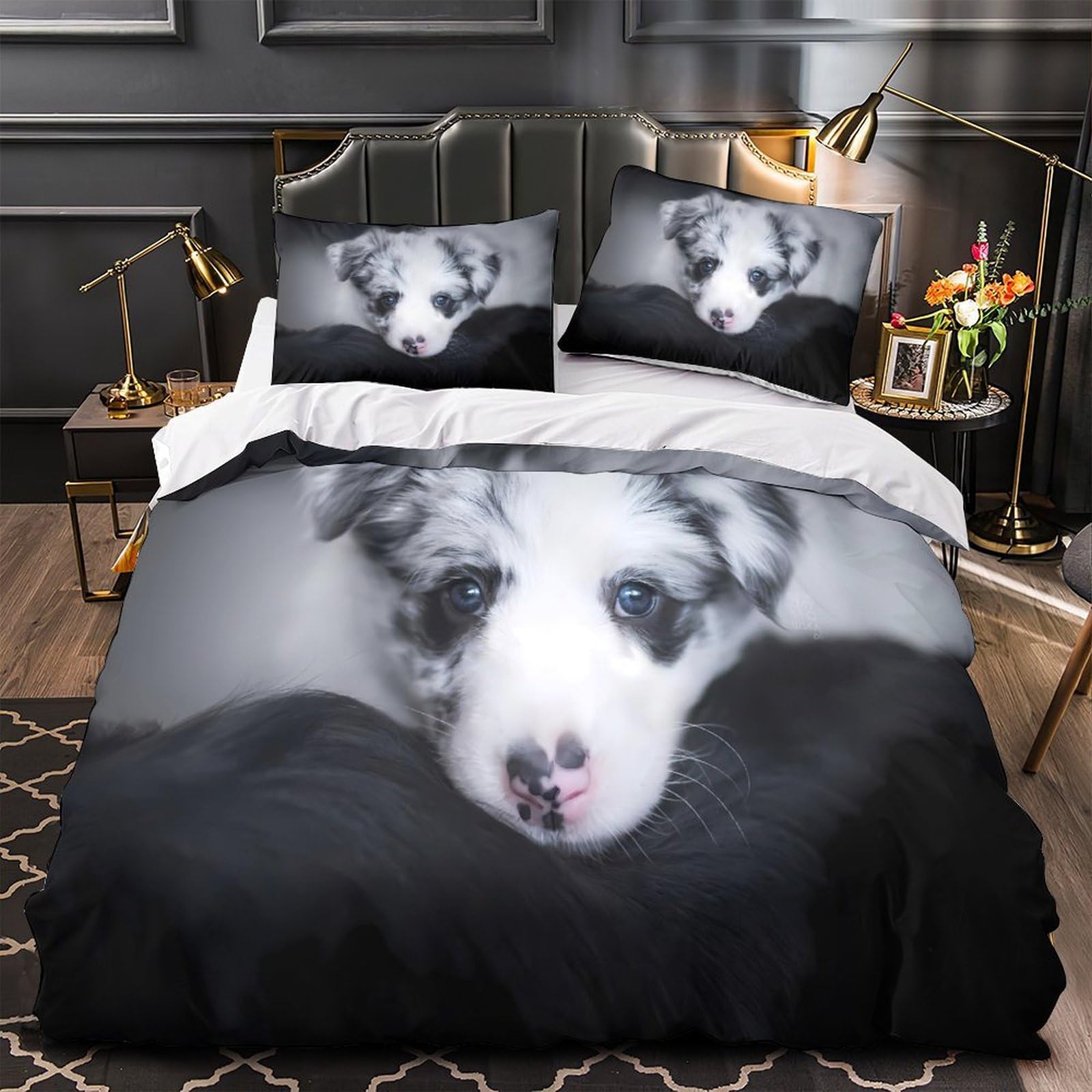 Parure de lit douce imprimé chiot 3D pour des nuits réconfortantes pleines de tendresse