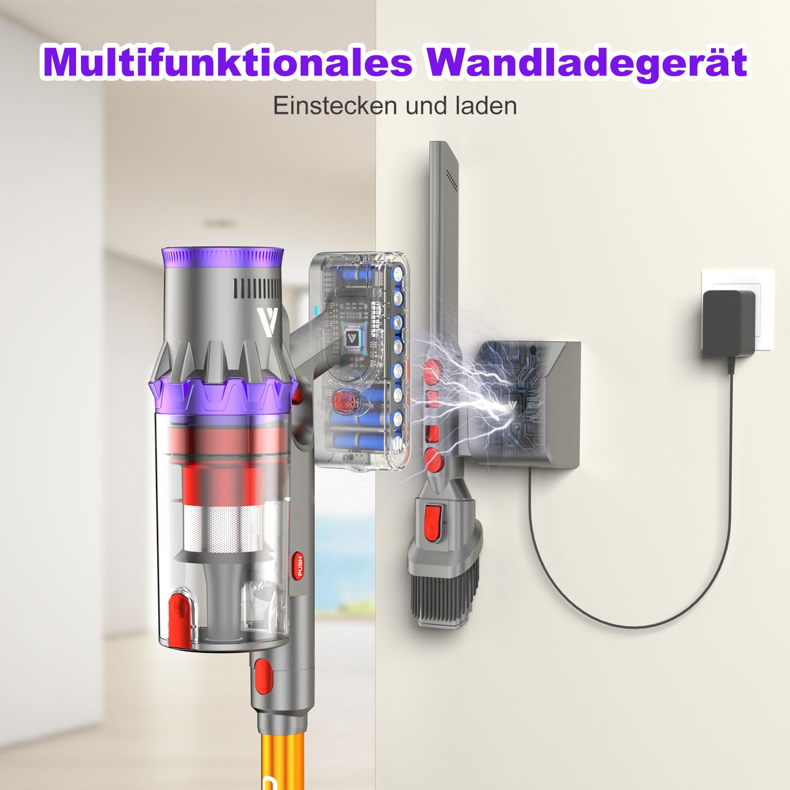 coovy SU7 Akku Staubsauger Kabellos, 55000Pa/580W 75Min Laufzeit Akkustaubsauger mit LED Display & Auto-Stauberkennung, Selbststehend, Akkusauger Vacuum Cleaner für Teppich Tierhaare