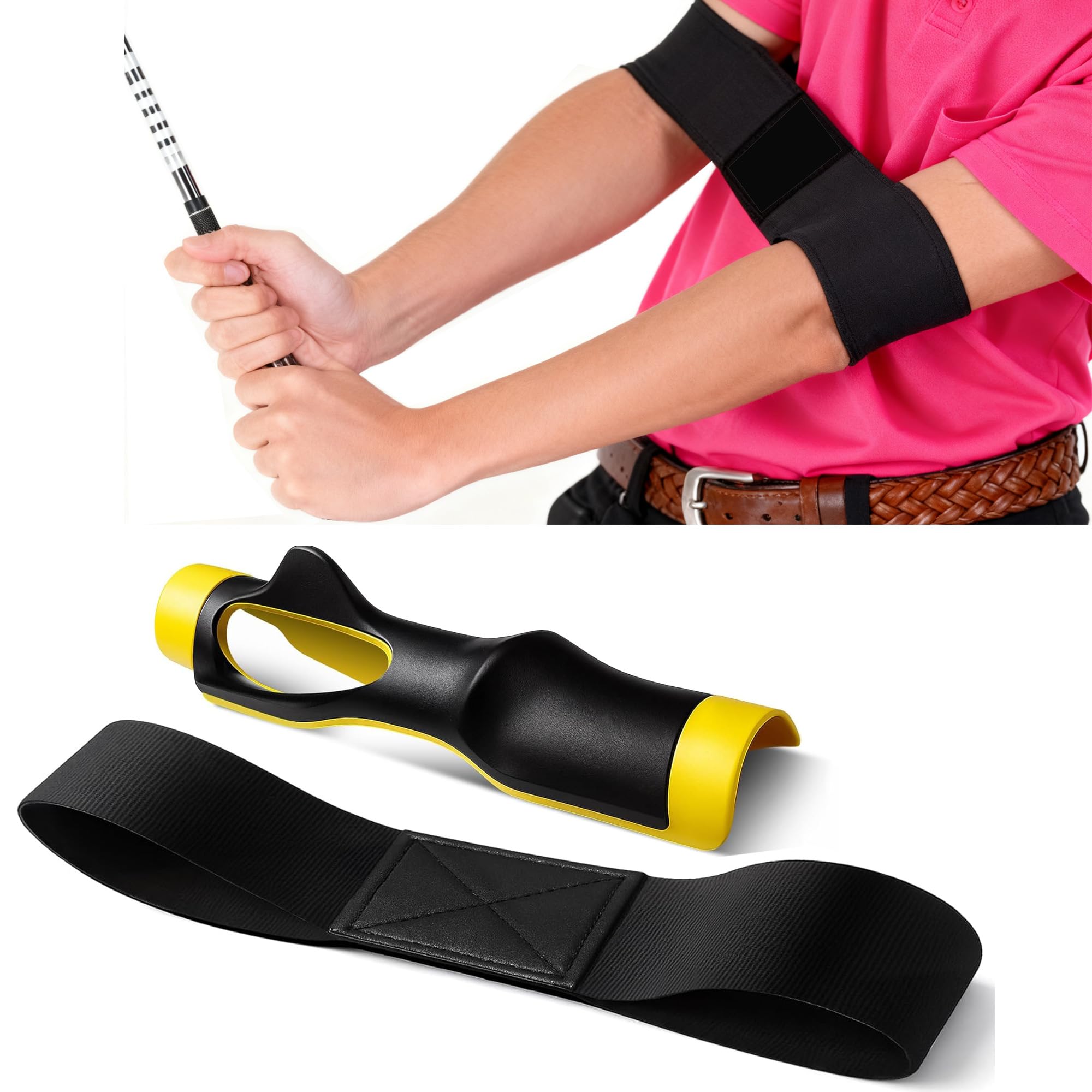 Enhon Golf Grip Trainer & Connection Band, Club Grip Trainer Aid Attachment and Swing Correcting Arm Band Kit for Right Handed Men Women Golfer