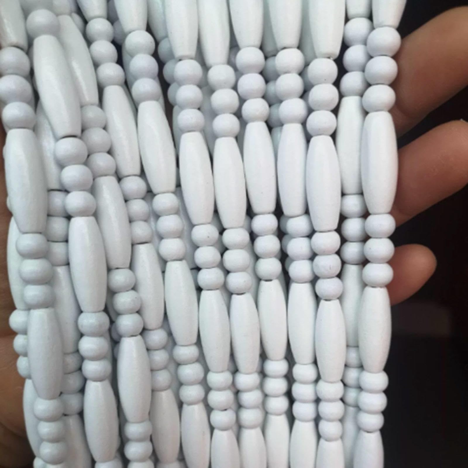Pannelli per tende in bambù con perline per camera da letto e soggiorno, decorazione retrò, tende con perline per porta, balcone, patio, tende bianche con perline con 55 fili, 110 x 210 cm