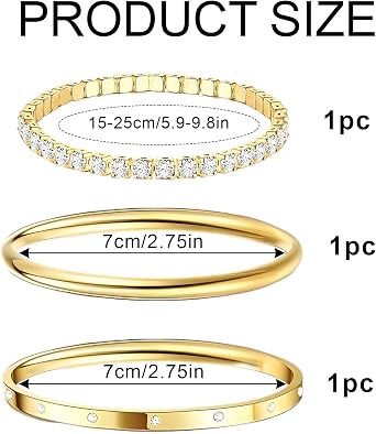 3PCS Gold Bracelet Stack Set, Tennis Gold Bracelets for Womens Set Multi Layer Stackable Cuff Bangle, Jewellery Sets for Women Thin Round Bangle Cuff, Gifts for Ladies