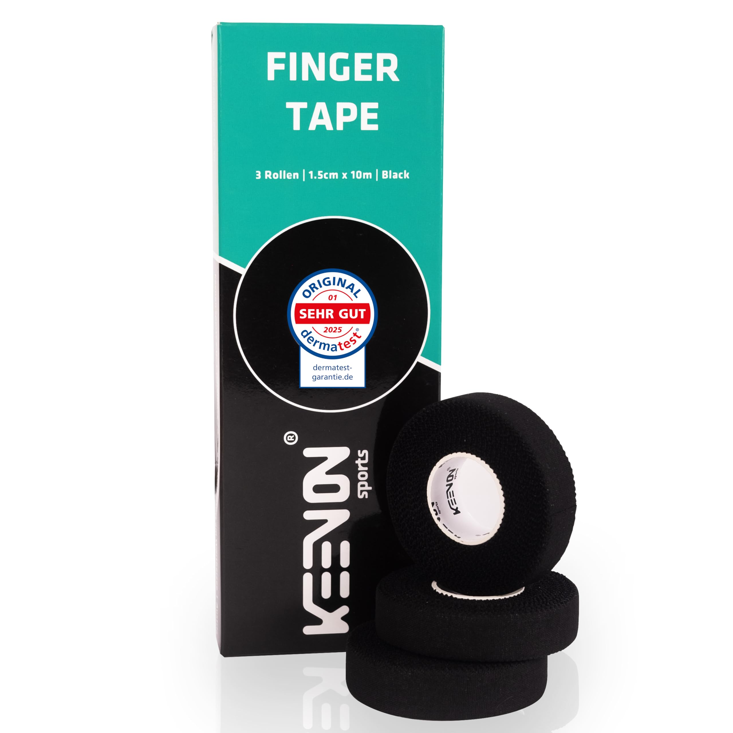 keenon sports® Fingertape – Dermatest: “SEHR GUT“ – Boulder Tape Klettertape – Handtape Volleyball, Basketball, Handball – Sporttape (3 Rollen je 10m, 1,5cm breit, Schwarz)
