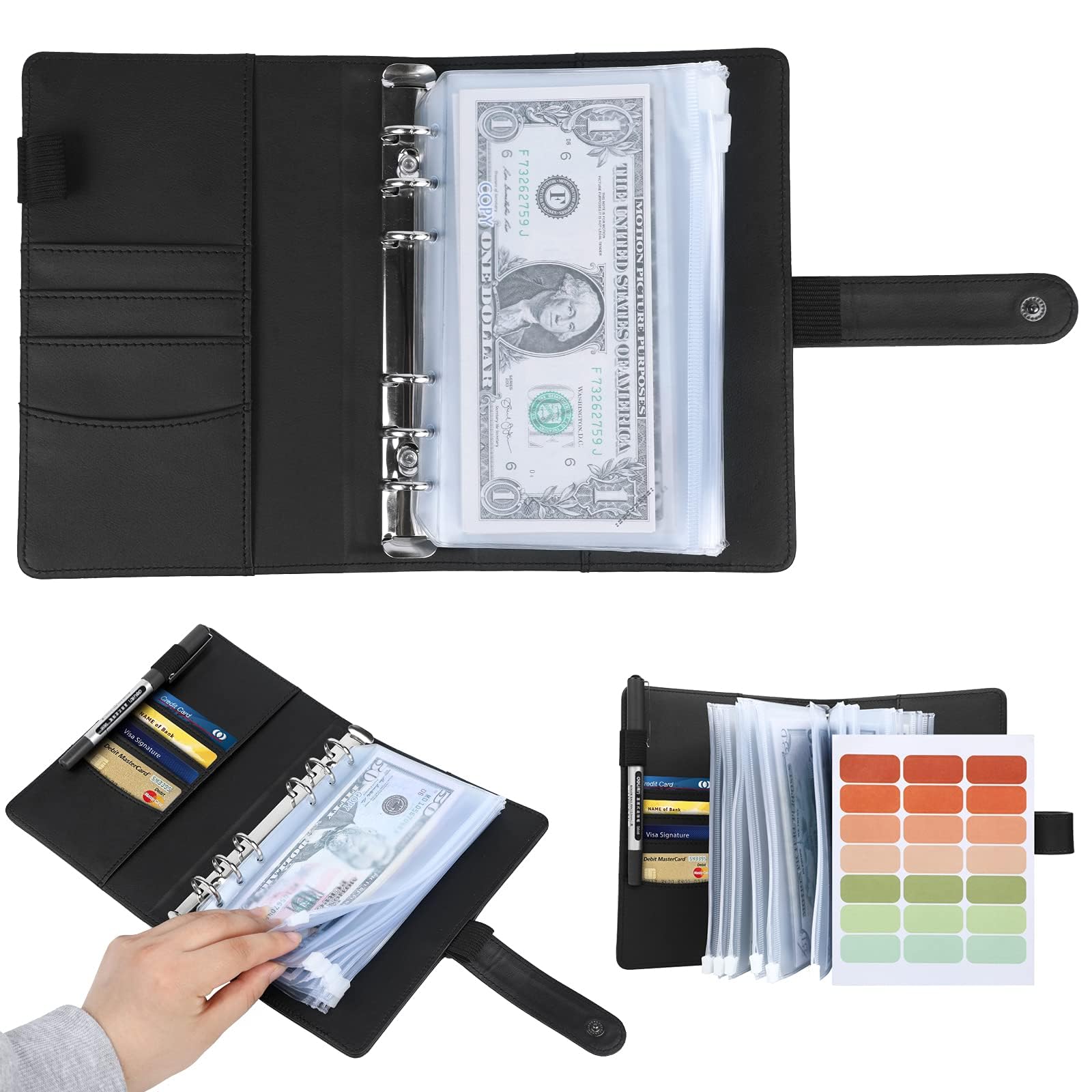 Newtion - Raccoglitore formato A6 e 12 buste trasparenti in PVC, con buste per contanti per budgeting, mini tasche per raccoglitore, buste per budget e budget