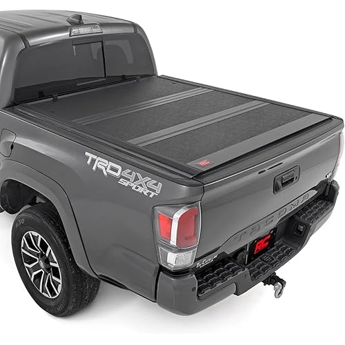 Rough Country Hard Tri-Fold Tonneau Cover for Toyota Tacoma (2016–2023) - Low-Profile Aluminum Truck Bed Cover, Fits 5' Bed (60.5")