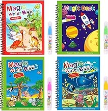 Qureza Magic Water Doodle with Magic Pen Painting Board for Children Education Drawing Pad Drawing Reusable Water-Reveal Activity Pad-Random Design Dry Book Water Coloring Book Multi color (Pack Of 4)