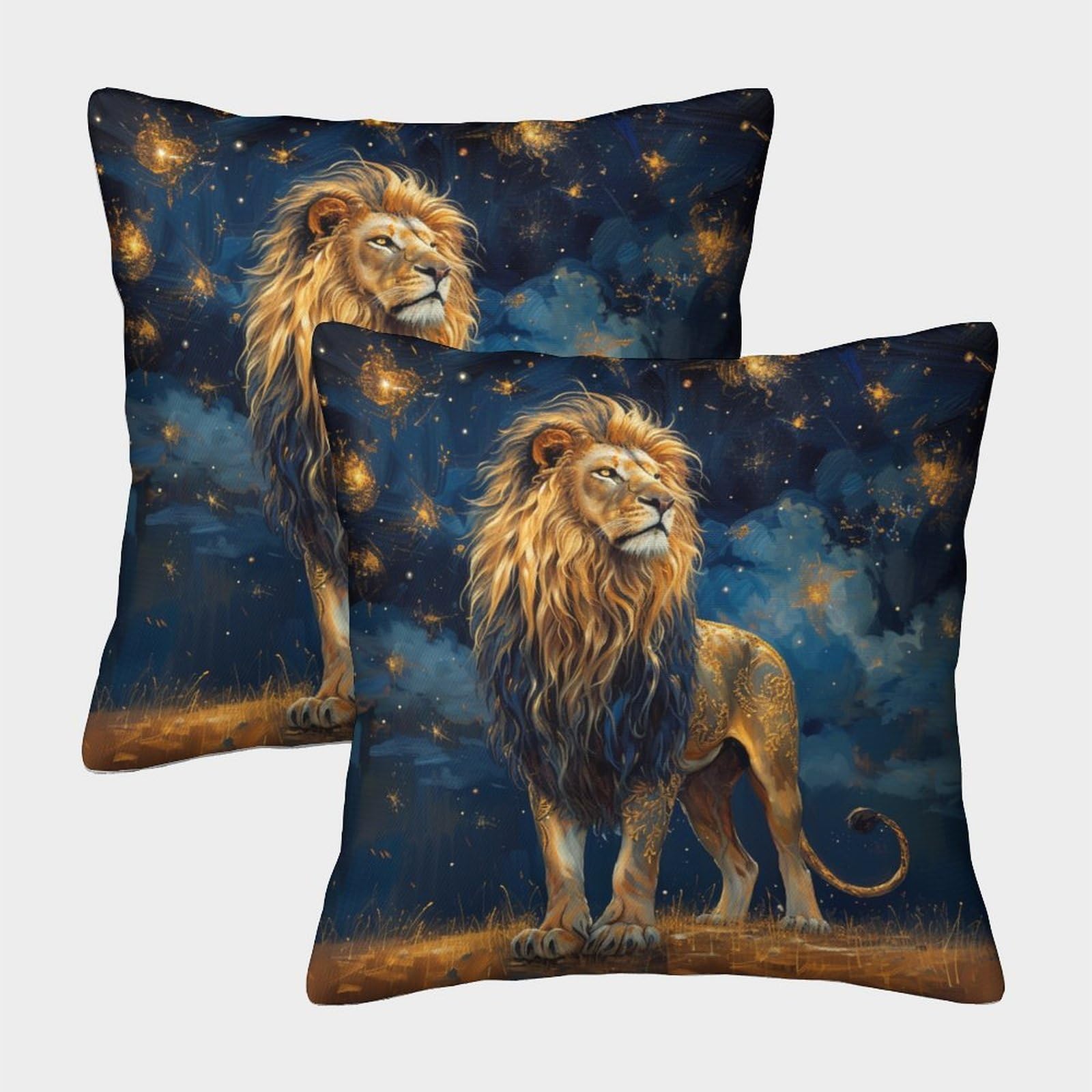 kaiyun 2 Pack Majestic Lion,Starry Sky Pillowcase 45x45cm, Cushion Cover,3D Digital Printing Bed Sofa Decorative