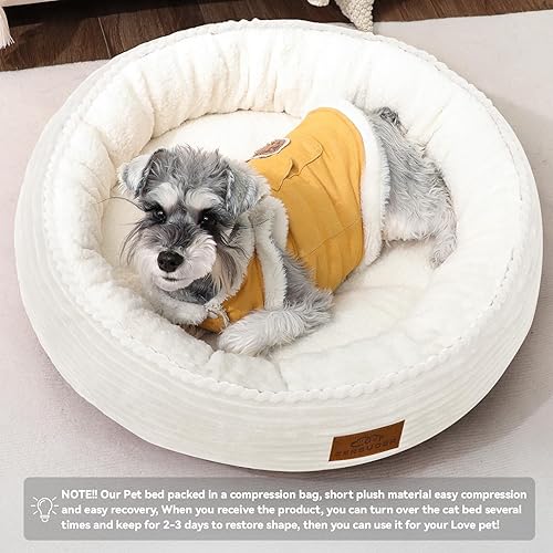 Miniatura 6 de Cama redonda color crema para perros y gatos, de 23 pulgadas, regalo para perros grandes, medianos y pequeños, sofá de dormir lavable a máquina,