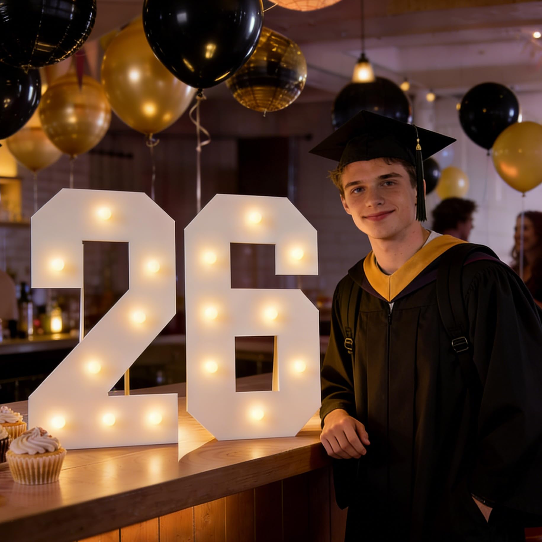 Números de marquesina 2026 decoraciones de graduación: letrero grande de 2.3 pies iluminados con el número 26 para Año Nuevo, suministros de fiesta, clase de 2026, telón de fondo de secundaria