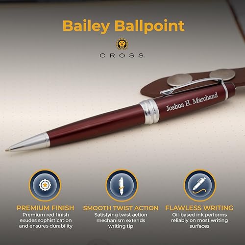 Vista 16 de Dayspring Pens Bolígrafo cruzado grabado Bolígrafo de regalo personalizado Cross Bailey Black Lacquer - Borde cromado. AT0452-7. Grabado Negro