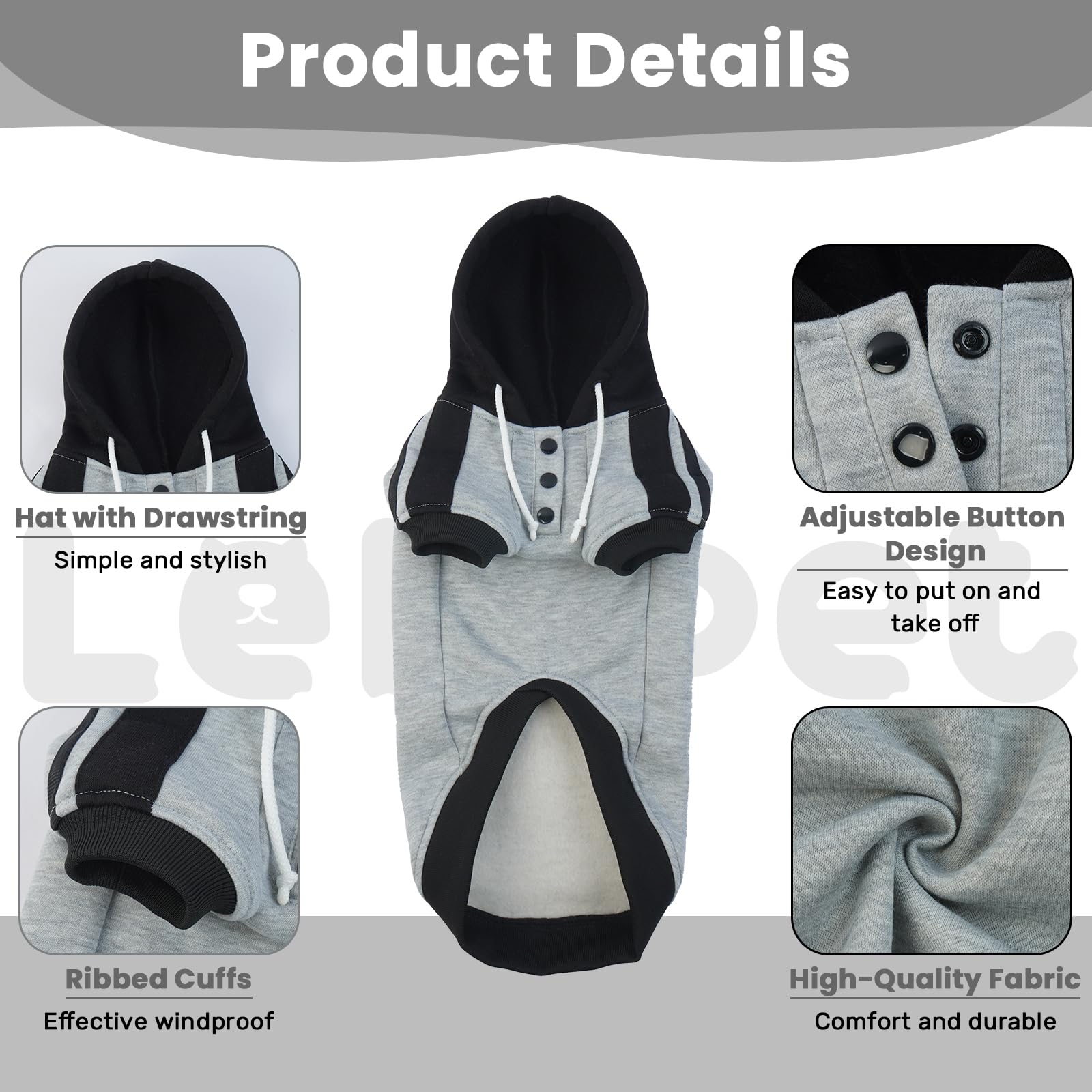 Lelepet Kapuzenpulli für Dackel, Hundepullover mit Lelepet Print, Dachshund Hundesweatshirt, Pullover Hoodie für Kleine Mittelgroße Große Haustier, Weich Hund Kapuzen Kleidung, Grau L