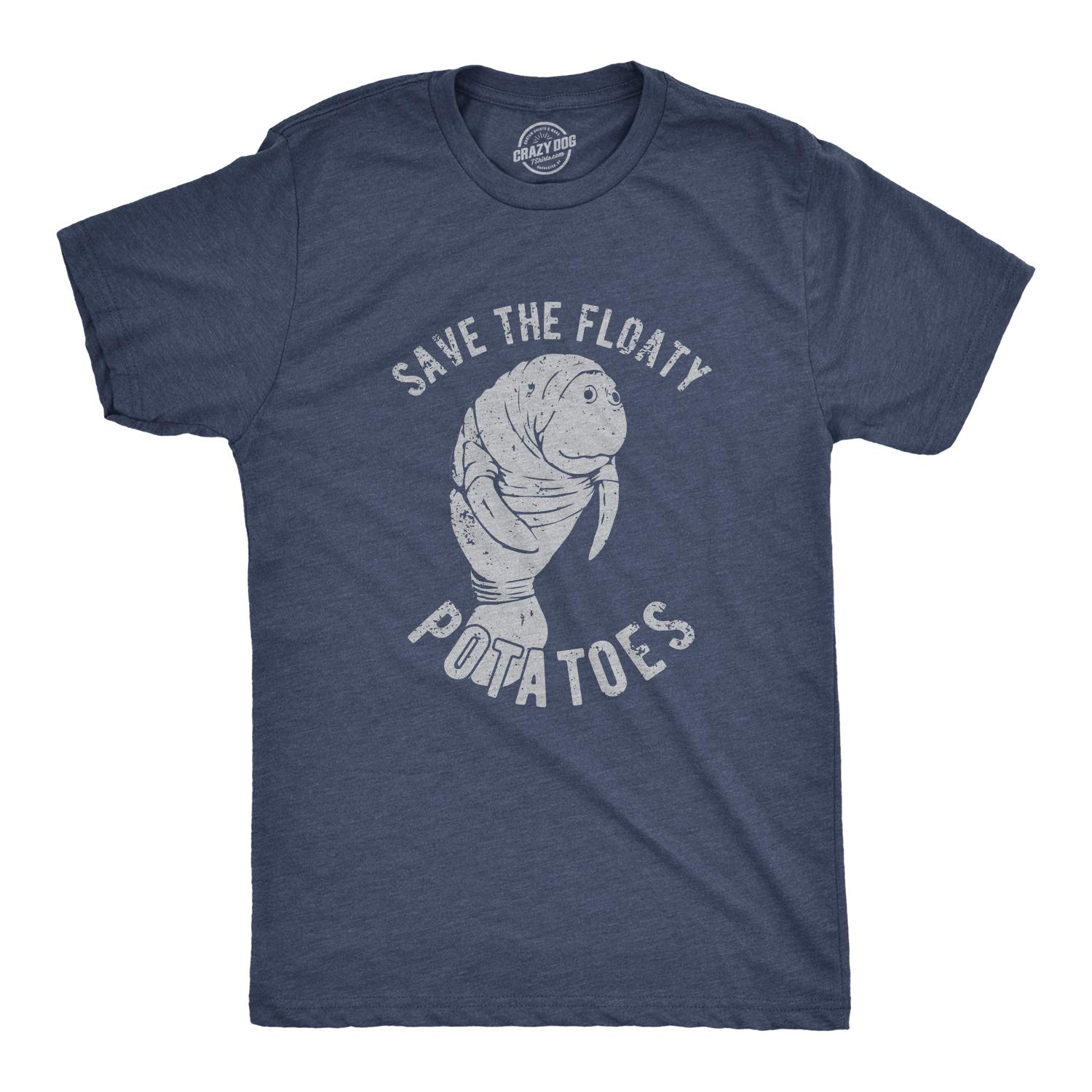 Crazy Dog T-ShirtsMens Save The Floaty Potatoes T Shirt Funny Manatee Conservation Tee