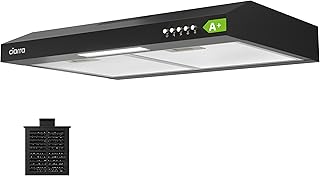 Ciarra Hotte Aspirante 60cm Classe A+ - 220 m³/h - Hotte Casquette - Évacuation ou Recyclage - Filtre au Charbon Inclus - Éclairage LED - Noir - CBCB6903D