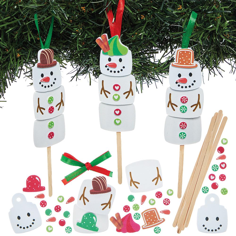 Baker Ross FN617 Snowman Marshmallow Mix & Match Decoration Kits – Pack of 8, Christmas Craft Sets for Kits to Create Cute Snowman Decorations