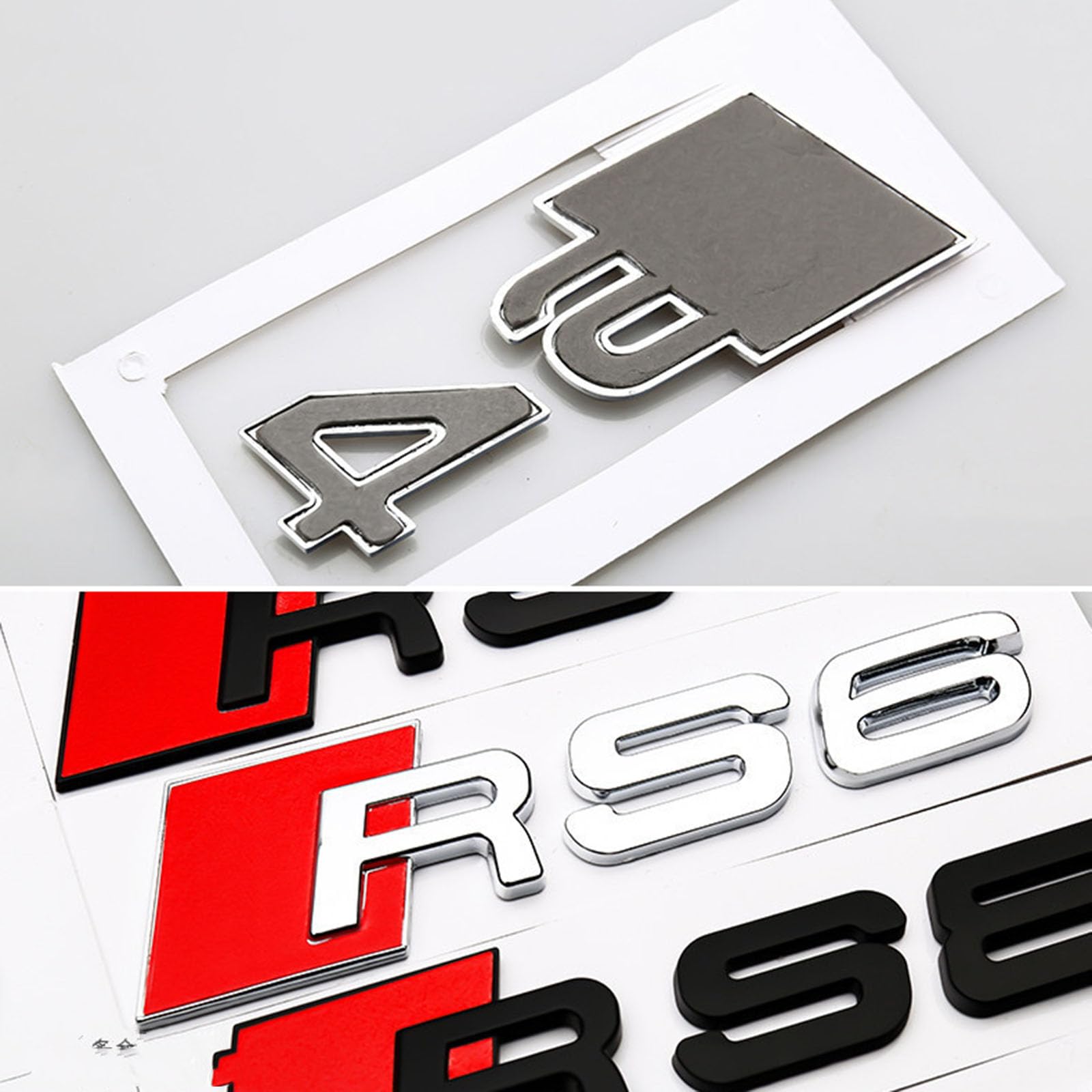 Autocollant Logo Voiture Audi RS Métallique 3D - Modèles S3 à S8, RS3 à RS8 - Noir RS4 - Adhésif Puissant - 6