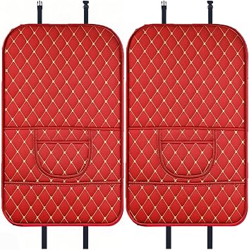 2-Pcs Car Seat Kick Protectors Back Seats for Vw Phaeton Polo Scirocco 2002-2025, Universal Leather Anti-Scratch Resistant Mats Waterproof Pad for SUV Minivan Truck, D/Red