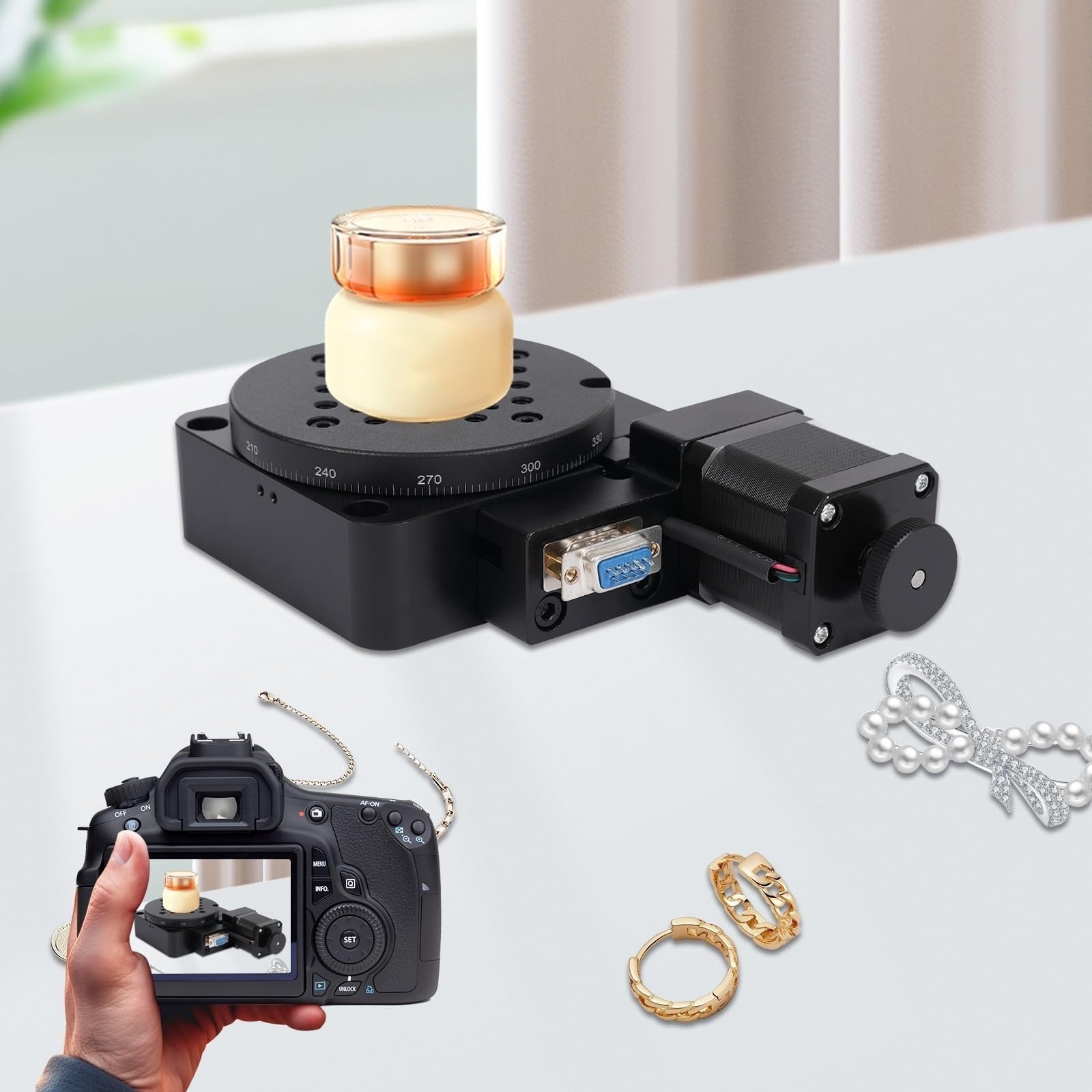 Elektrisch drehbare Plattform, 360° optische Bühne, 100 mm Präzisions-Schneckengetriebe-Drehtisch, Tragkraft 45 kg, 1/180 Reduzierungsverhältnis