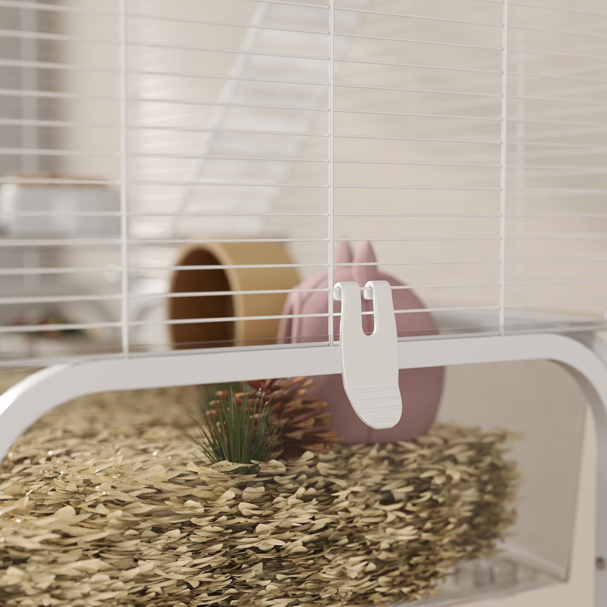 PawHut Jaula para Animales Pequeños de 4 Niveles con Ruedas Jaula para Roedores con Bandeja Profunda Rampas Plataformas Comedero y Bebedero Recinto para Chinchillas Hurones Hámster 73x47x123 cm Blanco