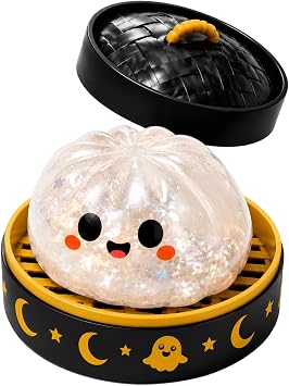 BAXLIMEK Halloween Spooky Ghost Dumpling,Cute Soft Stretchy Halloween Ghost Dumpling Squeeze with Steamer,Sensory Fidget Squishy for Anxiety Relief, Perfect for Party Favors,Birthday B-White