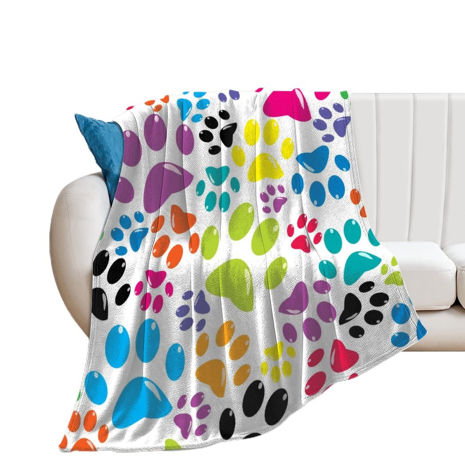 Couverture pour canape flanelle douce anti-froid plaid empreintes couleur lit